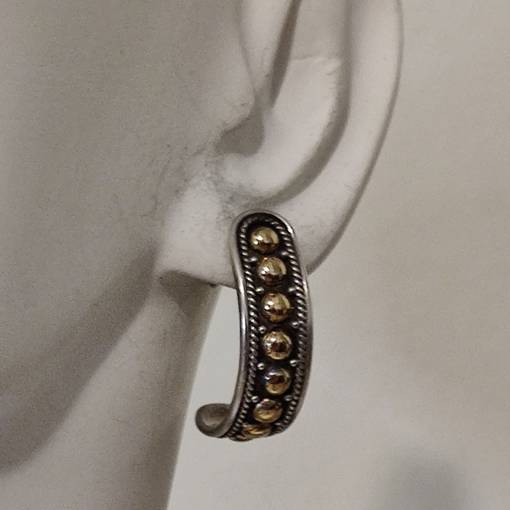 925 Sterling Silver Gold Studded Half Hoop Earrings